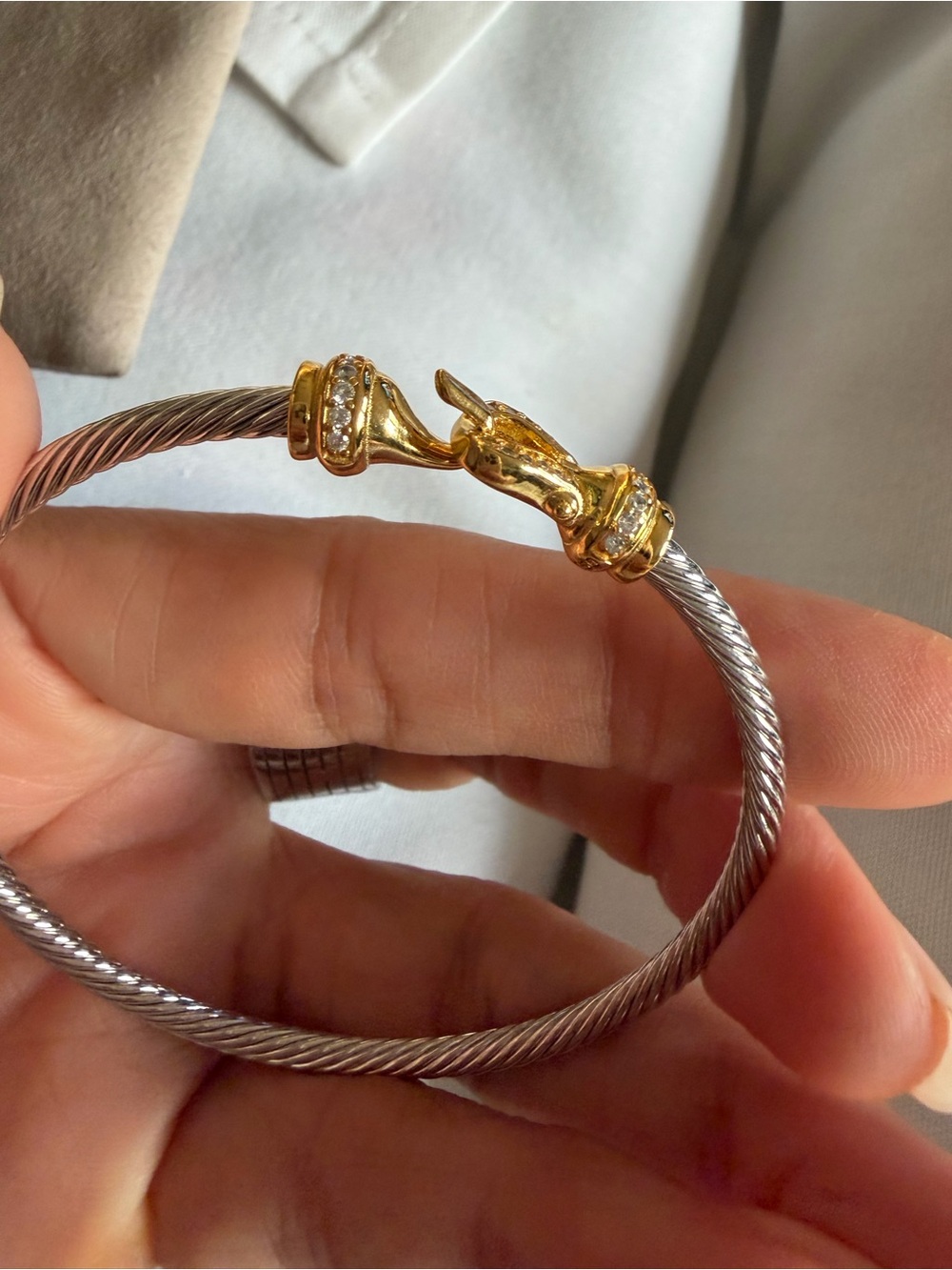 David Yurman Sterling Silver 18K Gold Diamond Cable Hook Bracelet Medium M Box - Picture 13 of 17